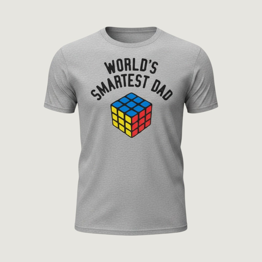 Worlds Smartest Dad Graphic T-Shirt Gray Short Sleeve Puzzle Cube Tee Small